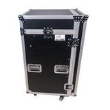 18U Vertical Rack Mount Flight Case with 10U Top for Mixer Combo Amp Rack with Laptop Shelf and Caster Wheels