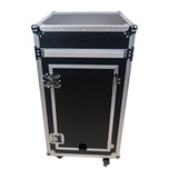 18U Vertical Rack Mount Flight Case with 10U Top for Mixer Combo Amp Rack with Laptop Shelf and Caster Wheels