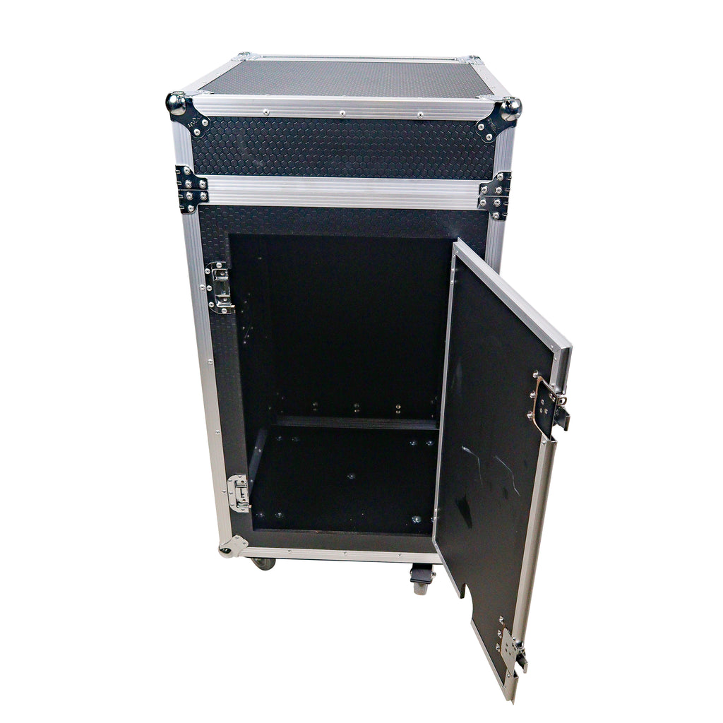 18U Vertical Rack Mount Flight Case with 10U Top for Mixer Combo Amp Rack with Laptop Shelf and Caster Wheels