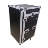 18U Vertical Rack Mount Flight Case with 10U Top for Mixer Combo Amp Rack with Laptop Shelf and Caster Wheels
