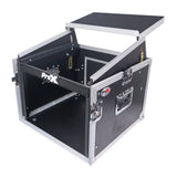 8U Vertical Rack Mount Flight Case with 10U Top for Mixer Combo Amp Rack with Laptop Shelf