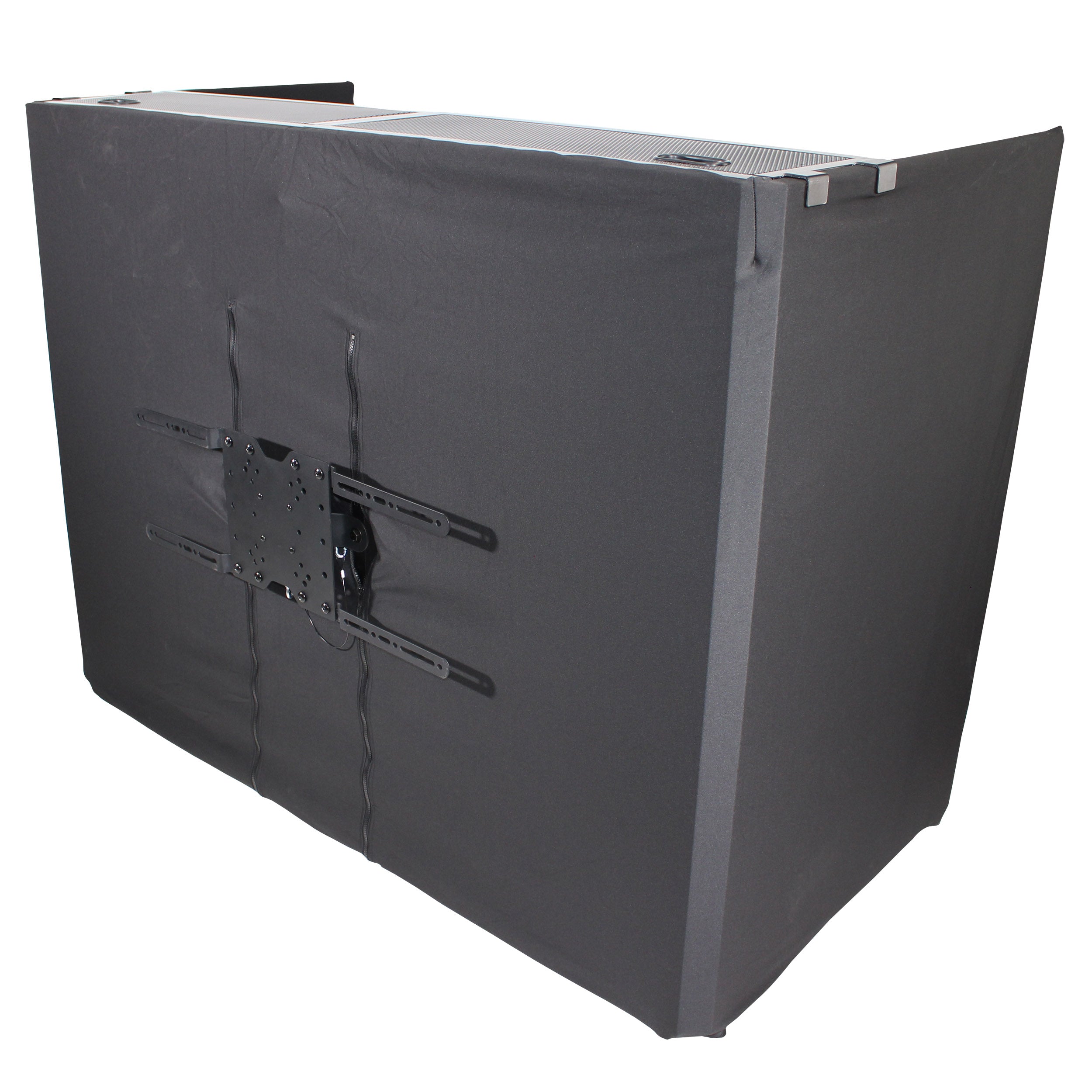 MESA MEDIA MK2 DJ Facade Table Workstation Includes TV Bracket Mount White & Black Scrims and Carry Bag