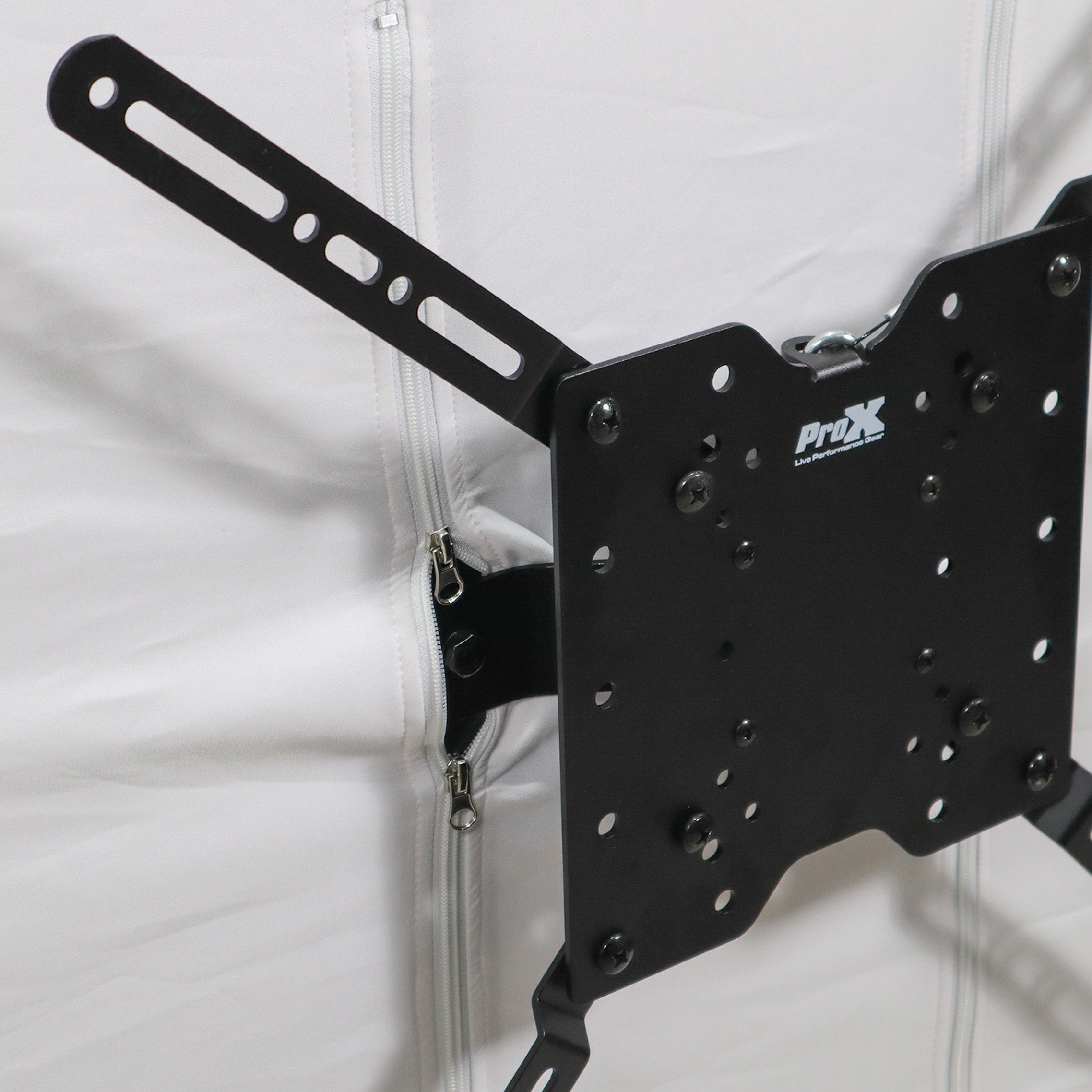 MESA MEDIA MK2 DJ Facade Table Workstation Includes TV Bracket Mount White & Black Scrims and Carry Bag
