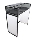 VISTA DJ Booth Facade Table Station with White and Black Scrim kit and Padded Travel Bag | Black Hardware