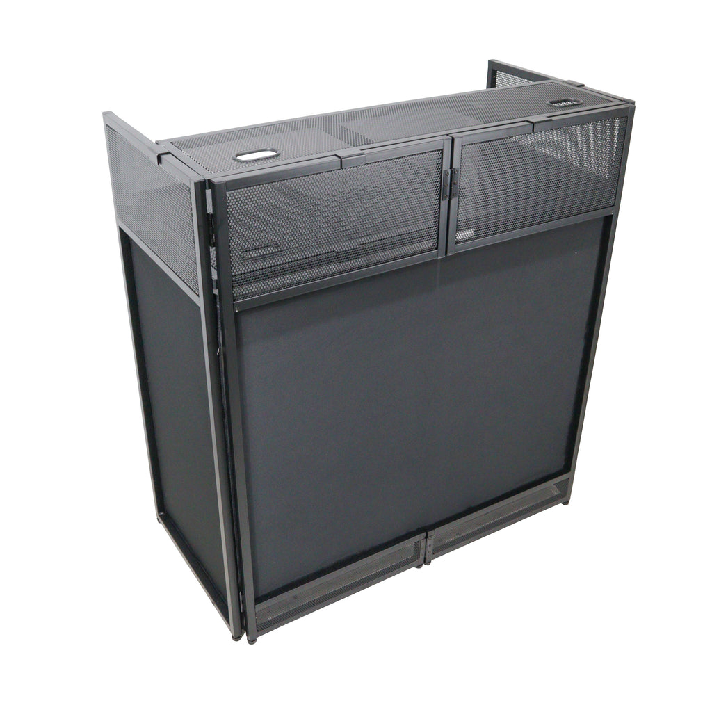VISTA DJ Booth Facade Table Station with White and Black Scrim kit and Padded Travel Bag | Black Hardware