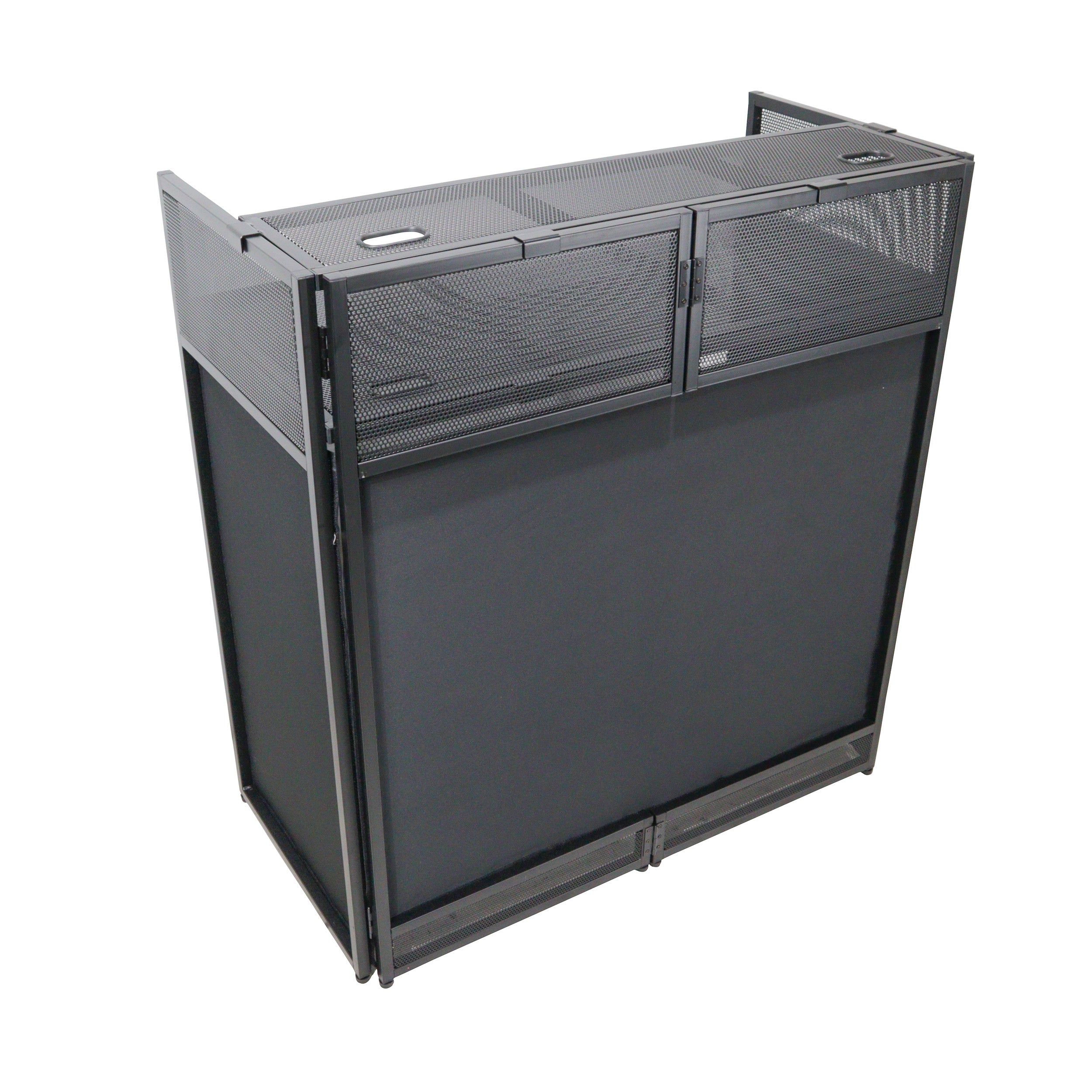 VISTA DJ Booth Facade Table Station with White and Black Scrim kit and Padded Travel Bag | Black Hardware