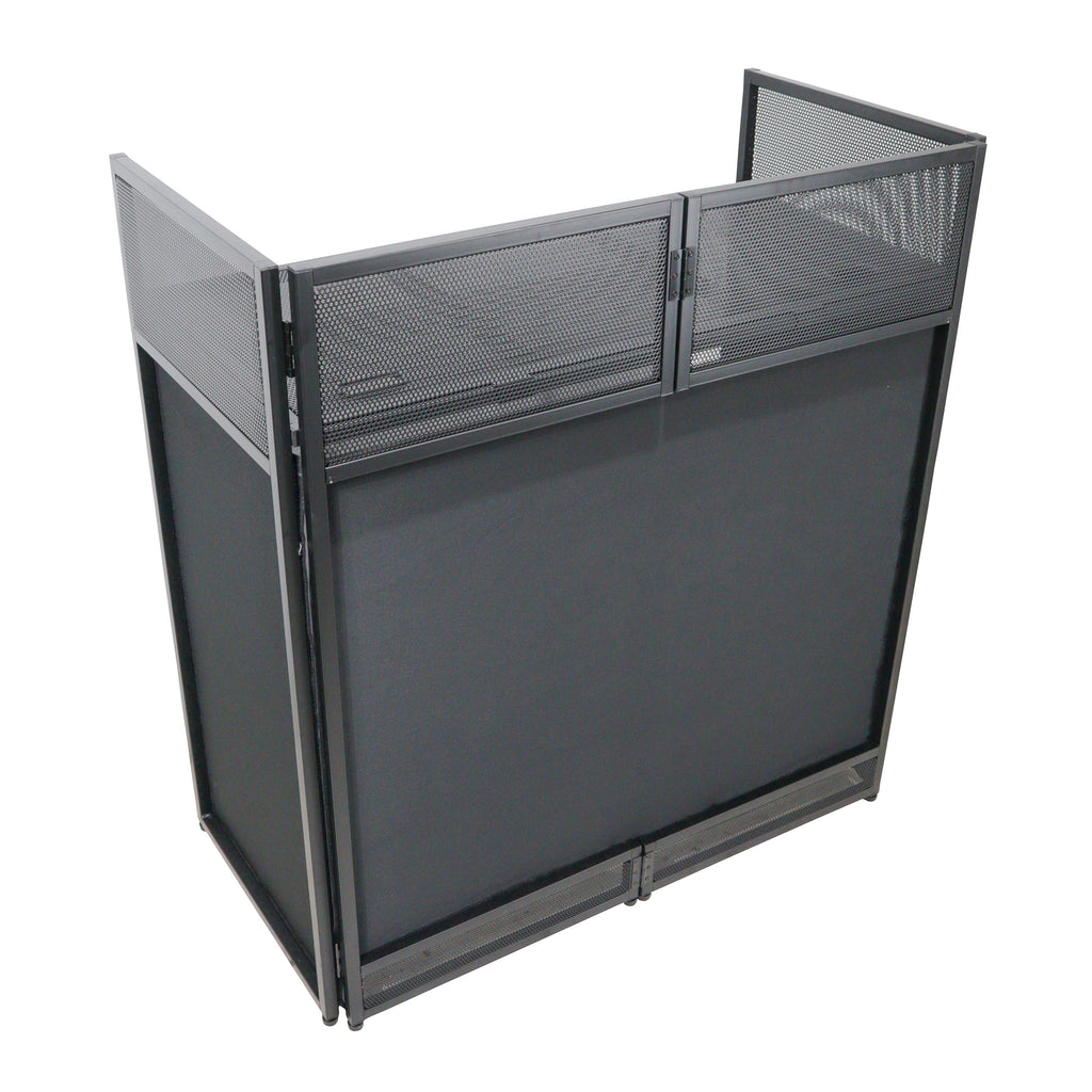 VISTA DJ Booth Facade Table Station with White and Black Scrim kit and Padded Travel Bag | Black Hardware