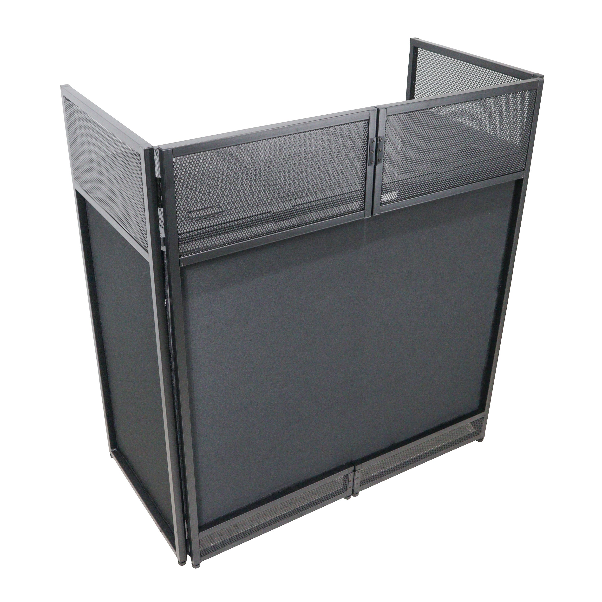 VISTA DJ Booth Facade Table Station with White and Black Scrim kit and Padded Travel Bag | Black Hardware