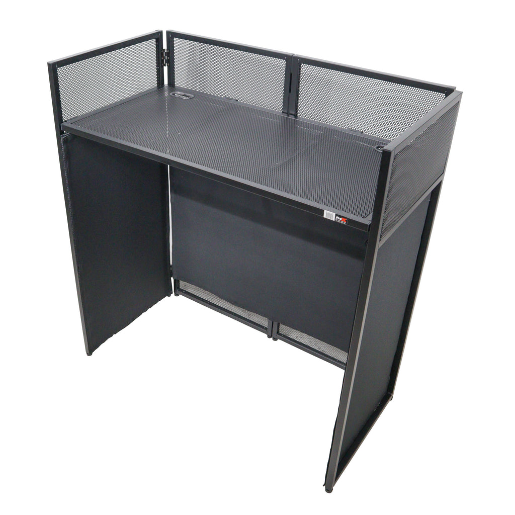 VISTA DJ Booth Facade Table Station with White and Black Scrim kit and Padded Travel Bag | Black Hardware