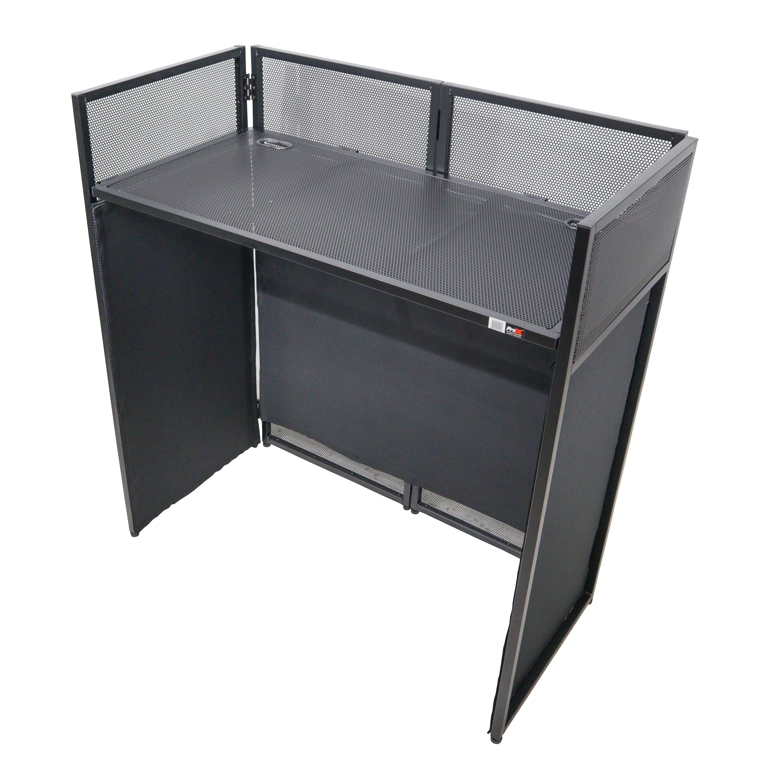 VISTA DJ Booth Facade Table Station with White and Black Scrim kit and Padded Travel Bag | Black Hardware