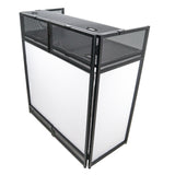 VISTA DJ Booth Facade Table Station with White and Black Scrim kit and Padded Travel Bag | Black Hardware