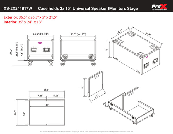 Universal ATA Dual Speaker Flight Case for (2) 18"Hx 24Wx17W