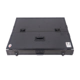 Transformer Flight Case Style Folding DJ Table and Workstation with Smooth Rolling Wheels Black Finish
