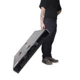 Transformer Flight Case Style Folding DJ Table and Workstation with Smooth Rolling Wheels Black Finish
