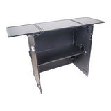 Transformer Flight Case Style Folding DJ Table and Workstation with Smooth Rolling Wheels Black Finish