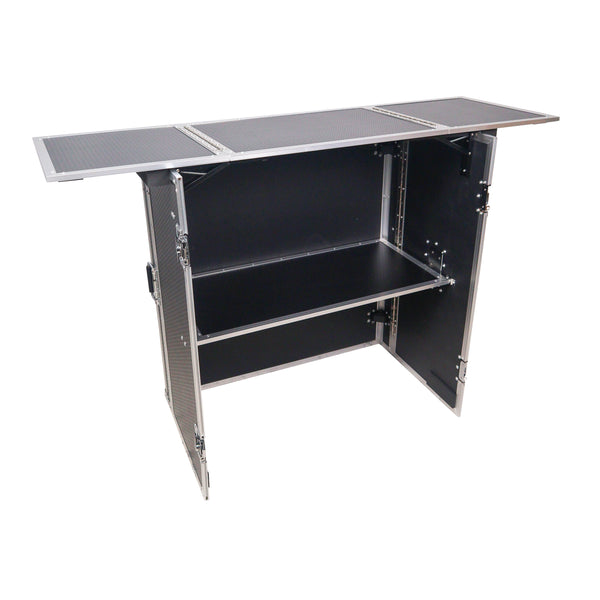 Transformer Flight Case Style Folding DJ Table and Workstation with Smooth Rolling Wheels
