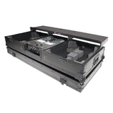 Flight Coffin Case For 12" Rane 72 Mixer and 2 Turntables in Battle Mode W/ Laptop Shelf and Wheels Black on Black