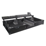 Flight Coffin Case For 12" Rane 72 Mixer and 2 Turntables in Battle Mode W/ Laptop Shelf and Wheels Black on Black