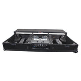 Flight Coffin Case For 12" Rane 72 Mixer and 2 Turntables in Battle Mode W/ Laptop Shelf and Wheels Black on Black