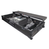 Flight Coffin Case For 12" Rane 72 Mixer and 2 Turntables in Battle Mode W/ Laptop Shelf and Wheels Black on Black