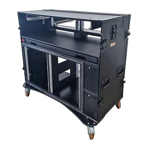 Mobile AV Broadcasting Streaming Recording Studio Workstation Case with 2x 4U Top 2x 12U Bottom Black Finish