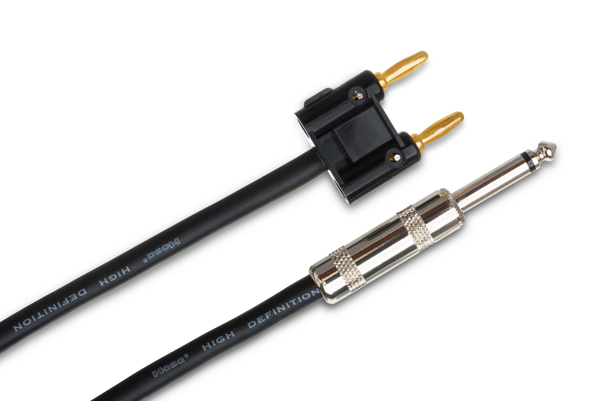 Speaker Cable, Hosa 1/4 in TS to Dual Banana - Angle