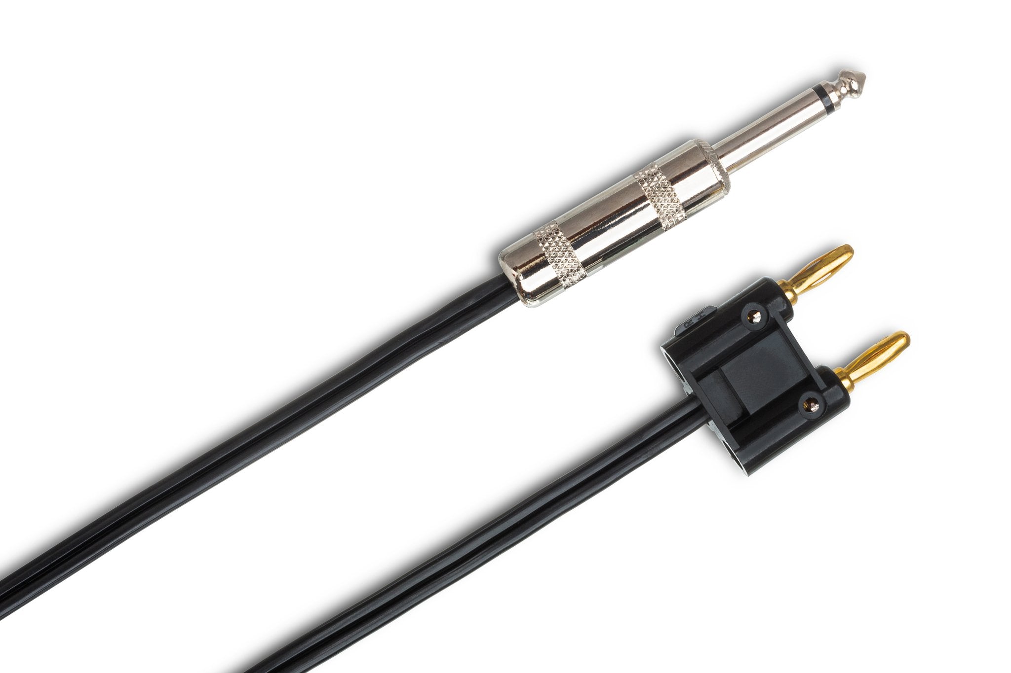 Speaker Cable, Hosa 1/4 in TS to Dual Banana, Black Zip - Angle
