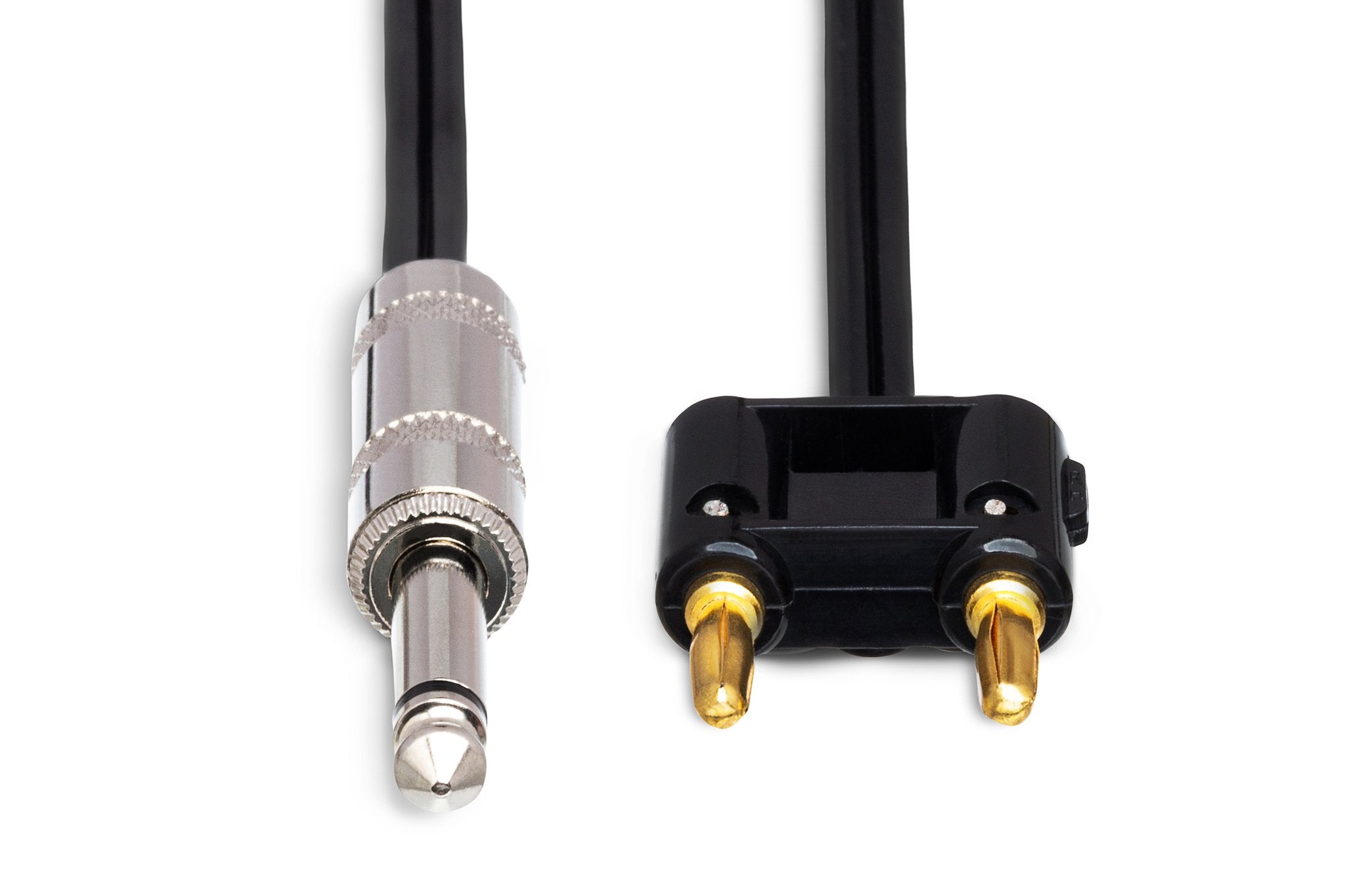 Speaker Cable, Hosa 1/4 in TS to Dual Banana, Black Zip - Front