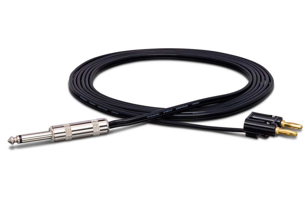 Speaker Cable, Hosa 1/4 in TS to Dual Banana, Black Zip - Full