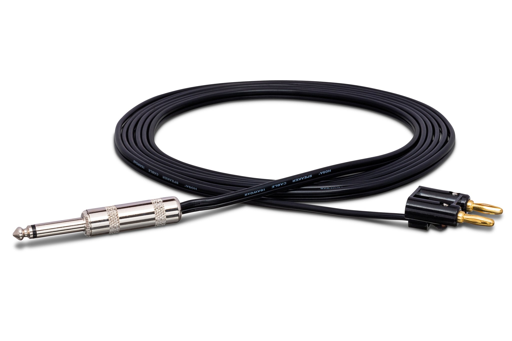 Speaker Cable, Hosa 1/4 in TS to Dual Banana, Black Zip - Full