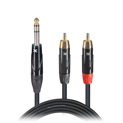 10 Ft. Unbalanced 1/4" TRS-M to Dual RCA-M High Performance Audio Cable