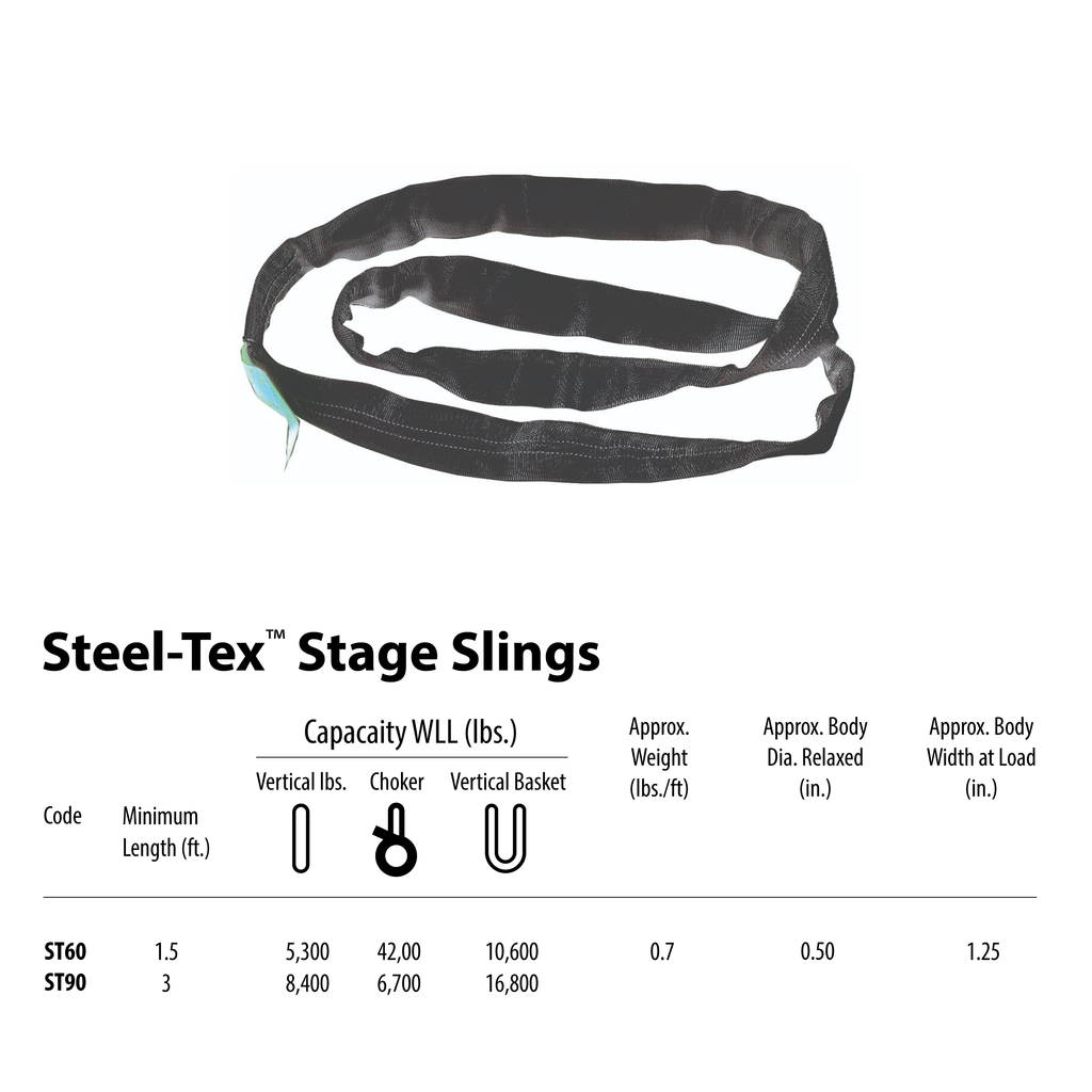 6ft SpanSet slings truss rigging SteelTex™ Round Stage with aircraft steel cable inside - Made in USA