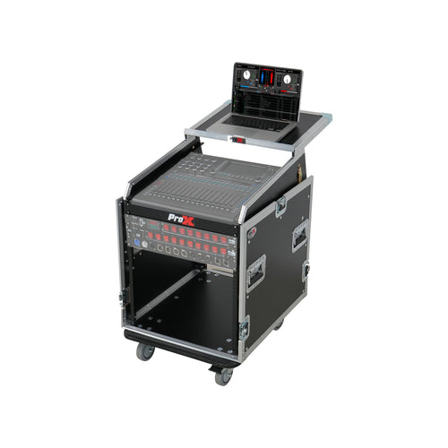 13U Top Mixer Audio Console DJ 12U Front Rack Combo Flight Case W Laptop Shelf and Casters