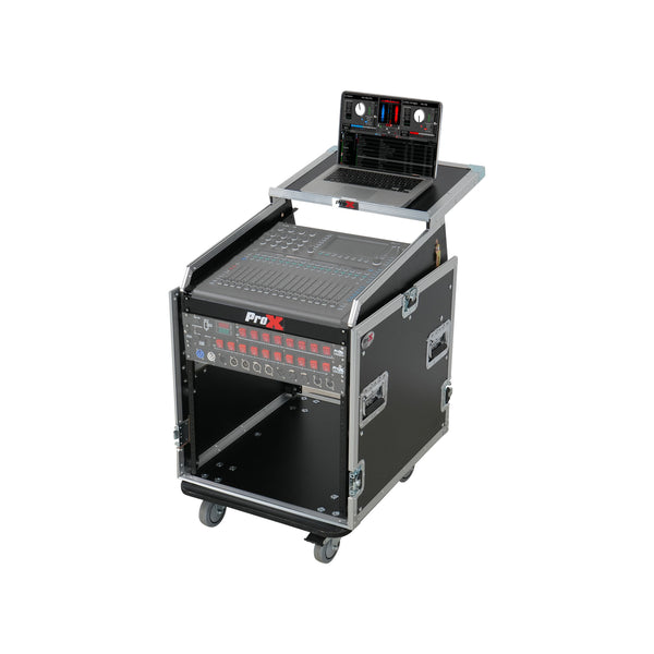 13U Top Mixer Audio Console DJ 12U Front Rack Combo Flight Case W Laptop Shelf and Casters
