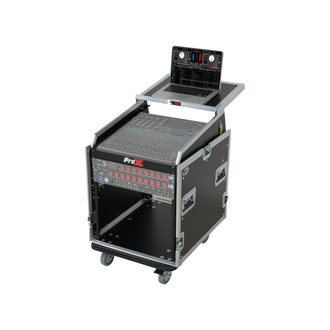 13U Top Mixer Audio Console DJ 12U Front Rack Combo Flight Case W Laptop Shelf and Casters