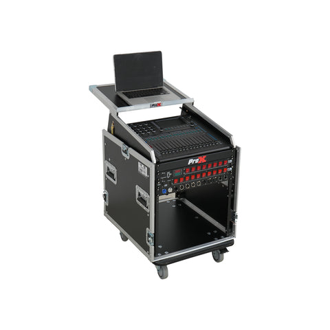 13U Top Mixer Audio Console DJ 12U Front Rack Combo Flight Case W Laptop Shelf and Casters