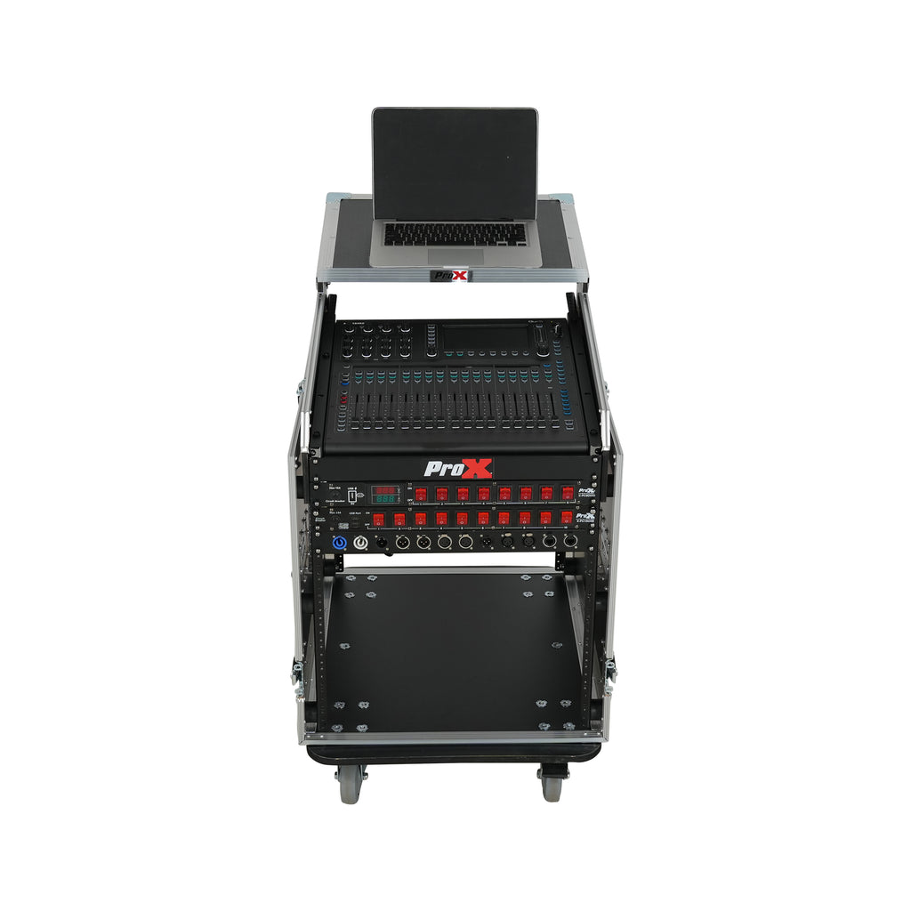 13U Top Mixer Audio Console DJ 12U Front Rack Combo Flight Case W Laptop Shelf and Casters