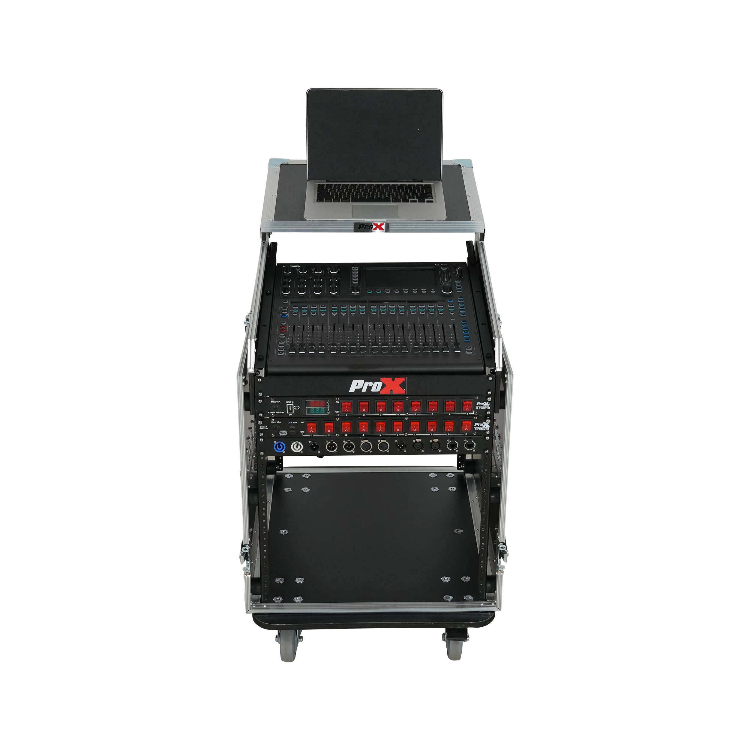 13U Top Mixer Audio Console DJ 12U Front Rack Combo Flight Case W Laptop Shelf and Casters
