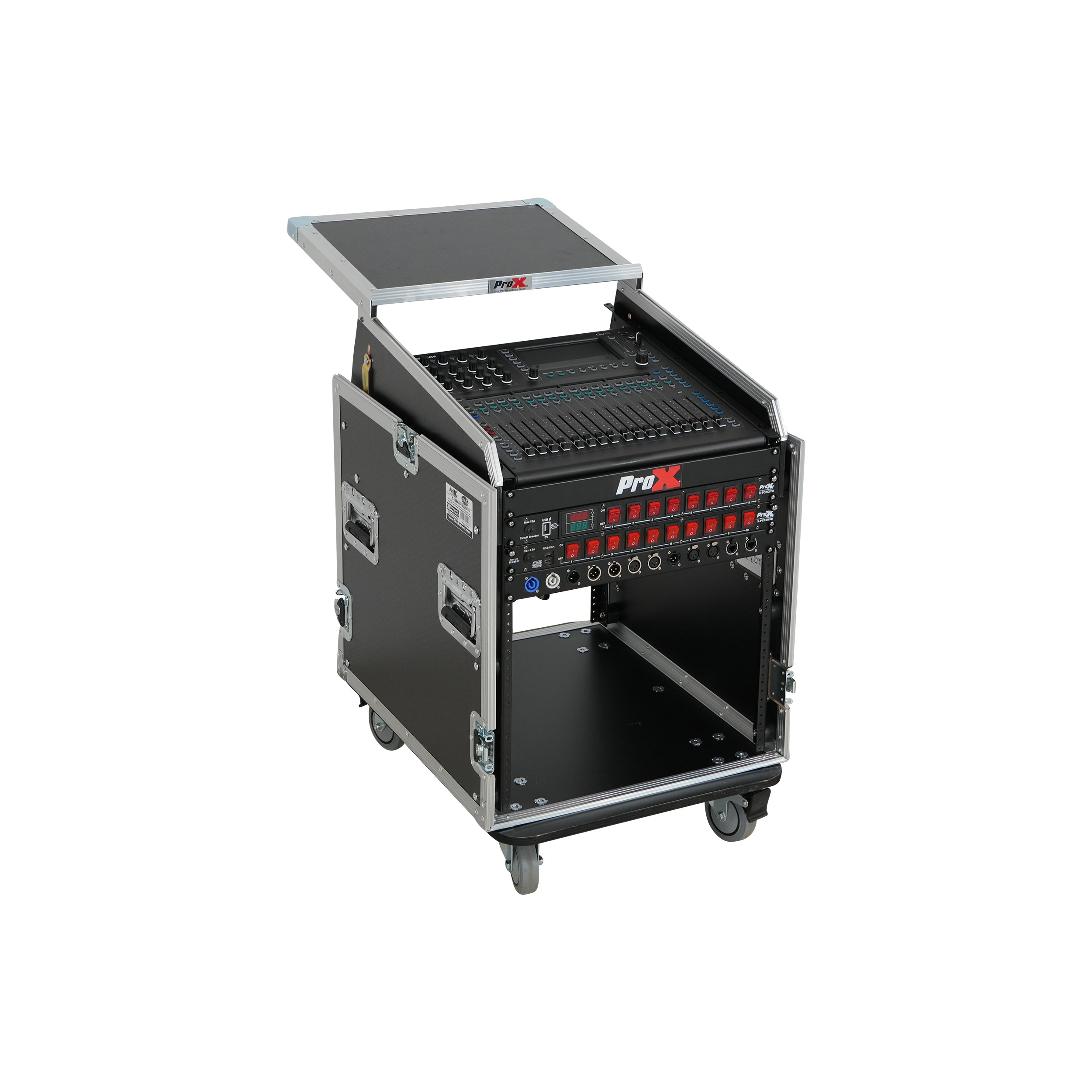 13U Top Mixer Audio Console DJ 12U Front Rack Combo Flight Case W Laptop Shelf and Casters