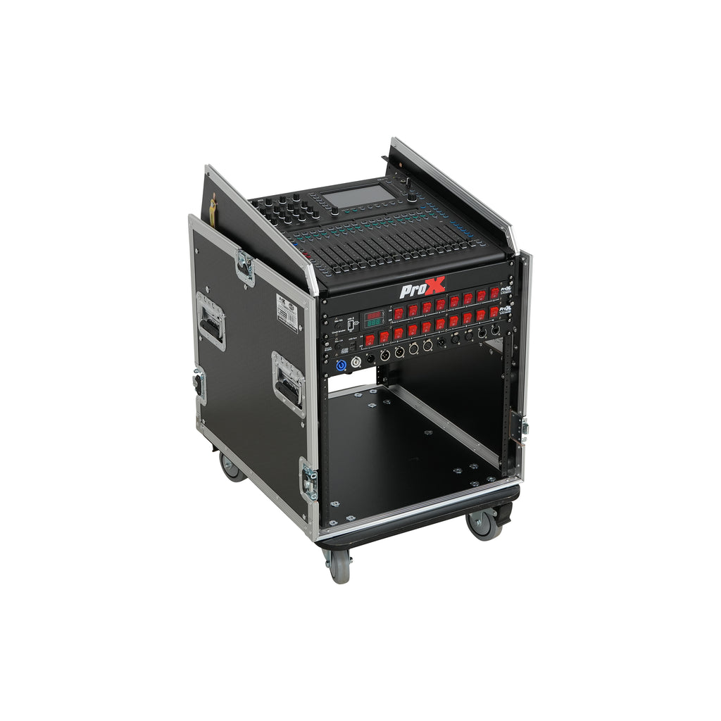 13U Top Mixer Audio Console DJ 12U Front Rack Combo Flight Case W Laptop Shelf and Casters