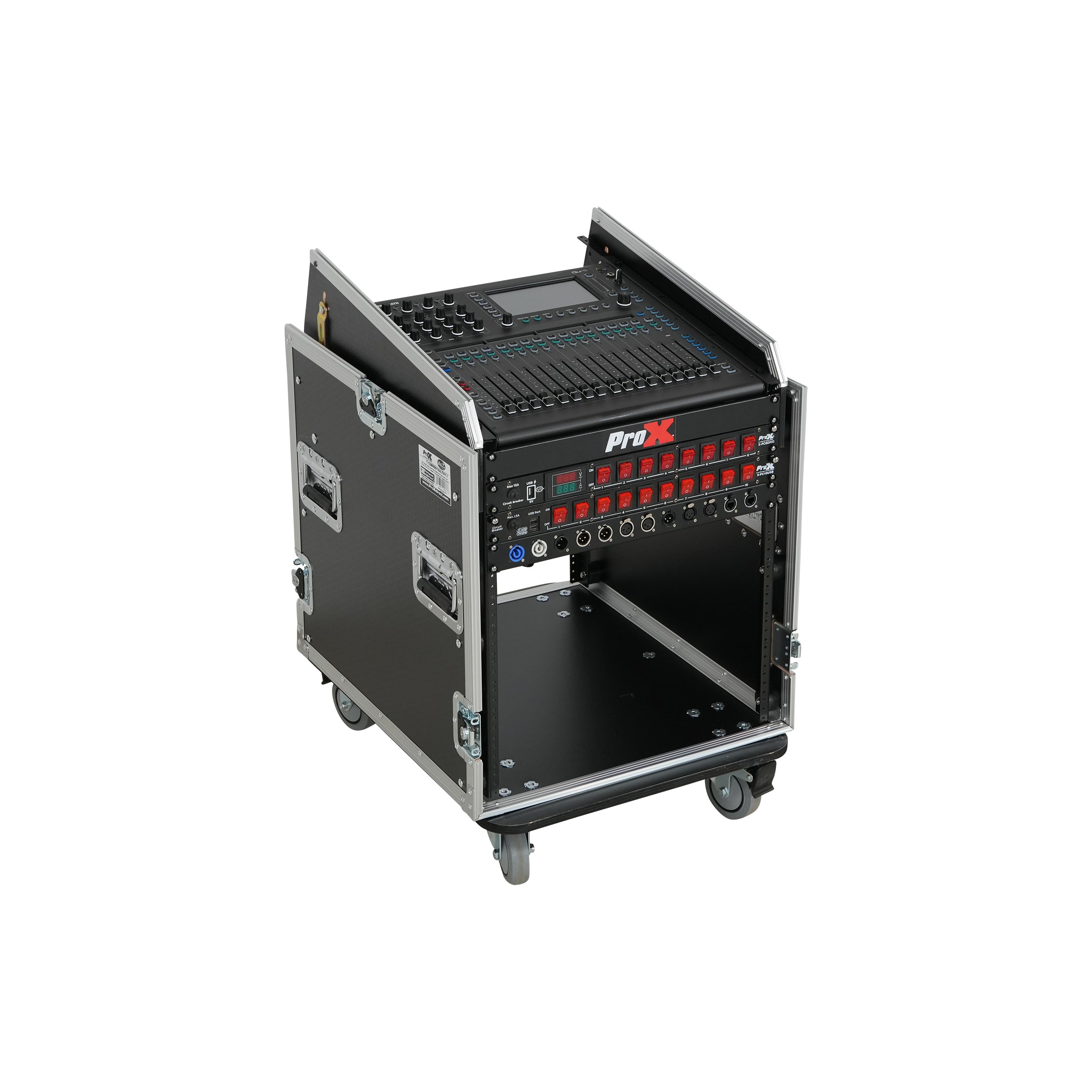 13U Top Mixer Audio Console DJ 12U Front Rack Combo Flight Case W Laptop Shelf and Casters