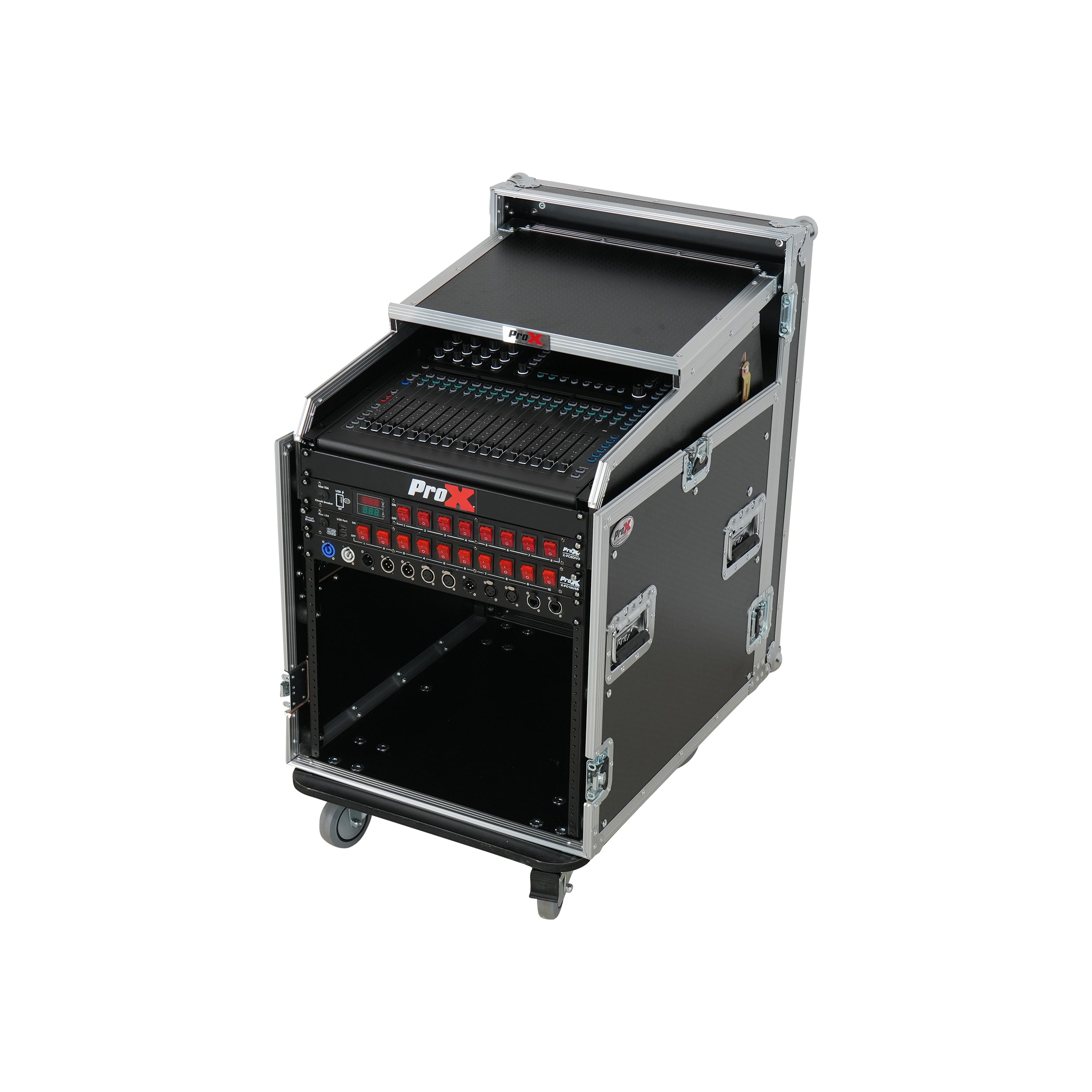 13U Top Mixer Audio Console DJ 12U Front Rack Combo Flight Case W Laptop Shelf and Casters