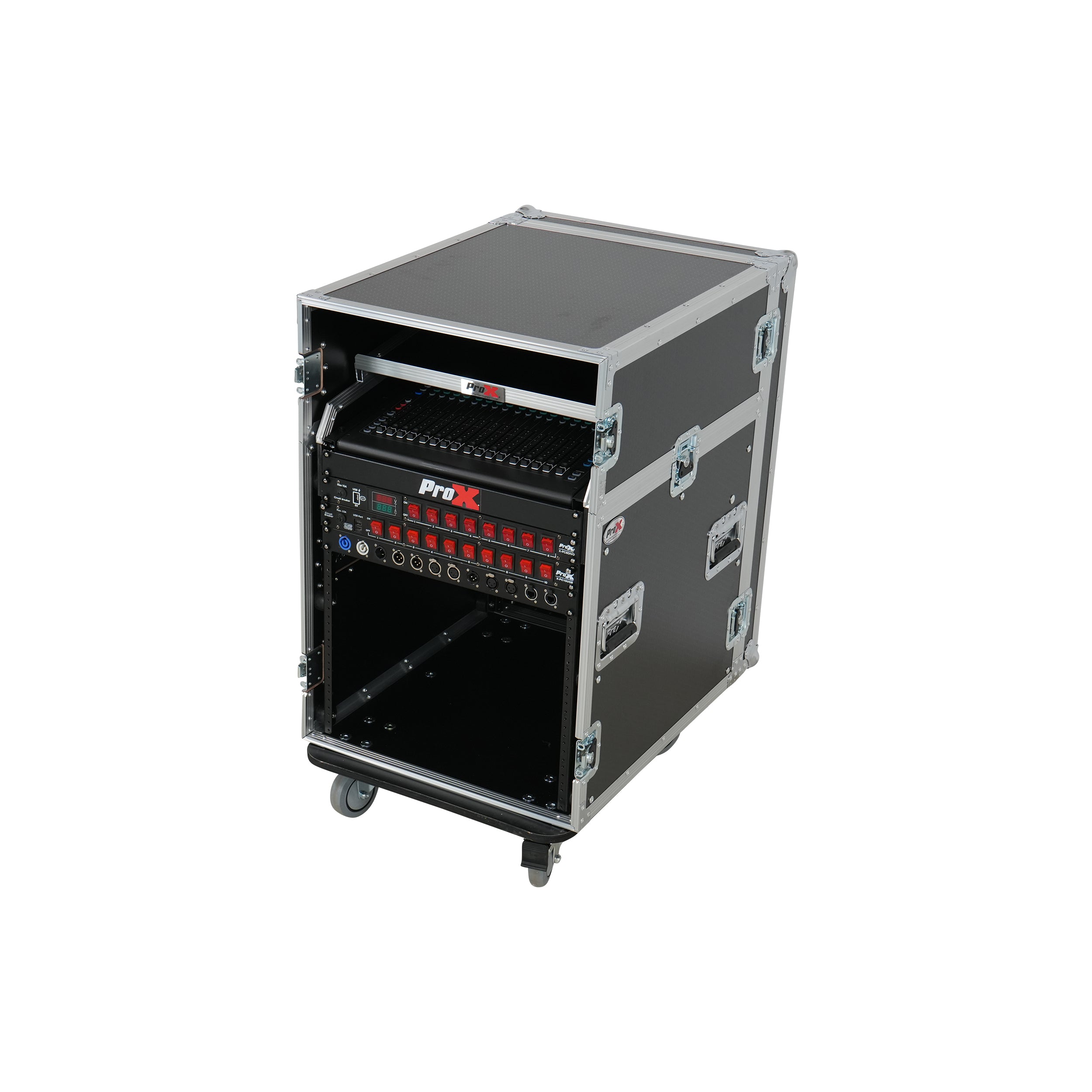13U Top Mixer Audio Console DJ 12U Front Rack Combo Flight Case W Laptop Shelf and Casters
