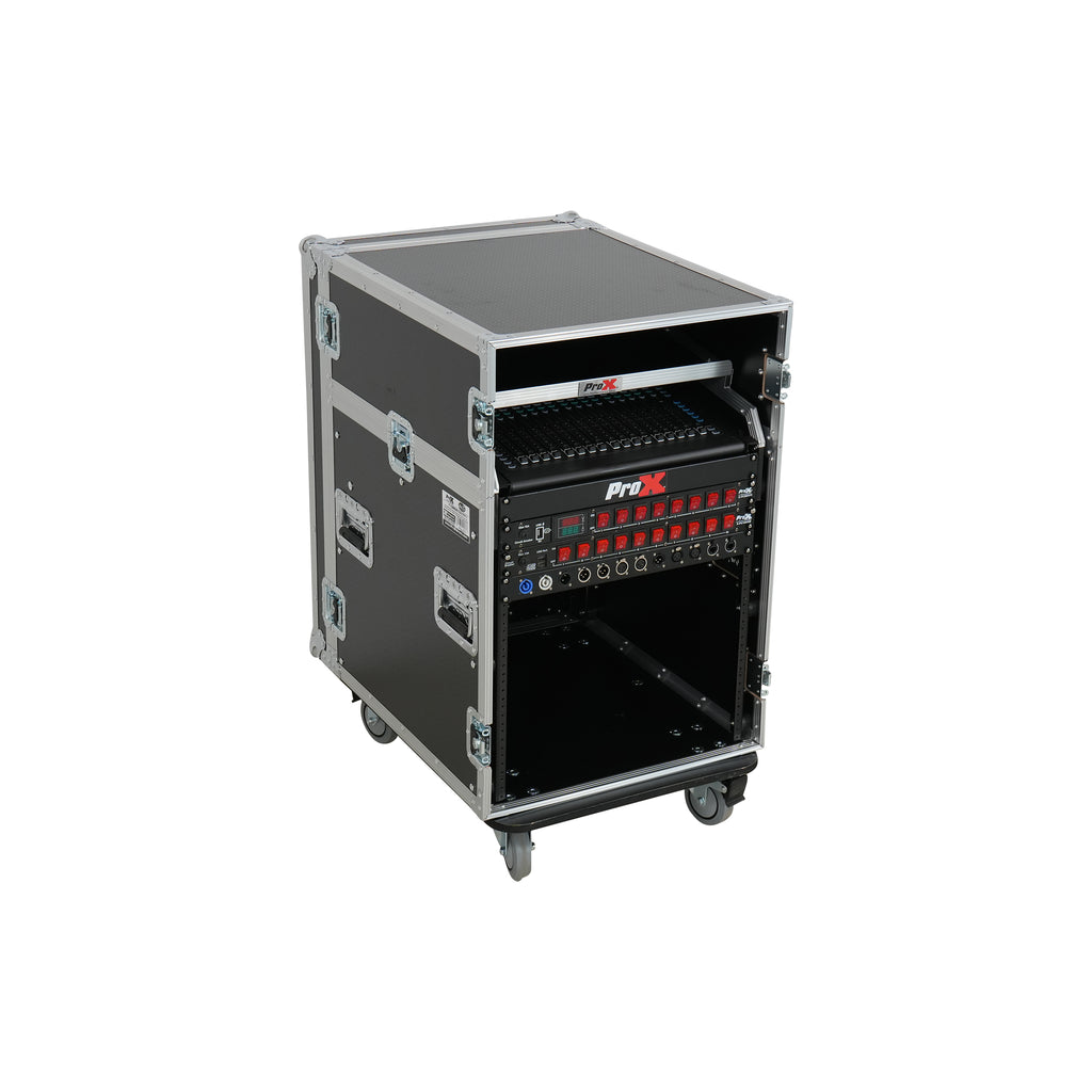 13U Top Mixer Audio Console DJ 12U Front Rack Combo Flight Case W Laptop Shelf and Casters