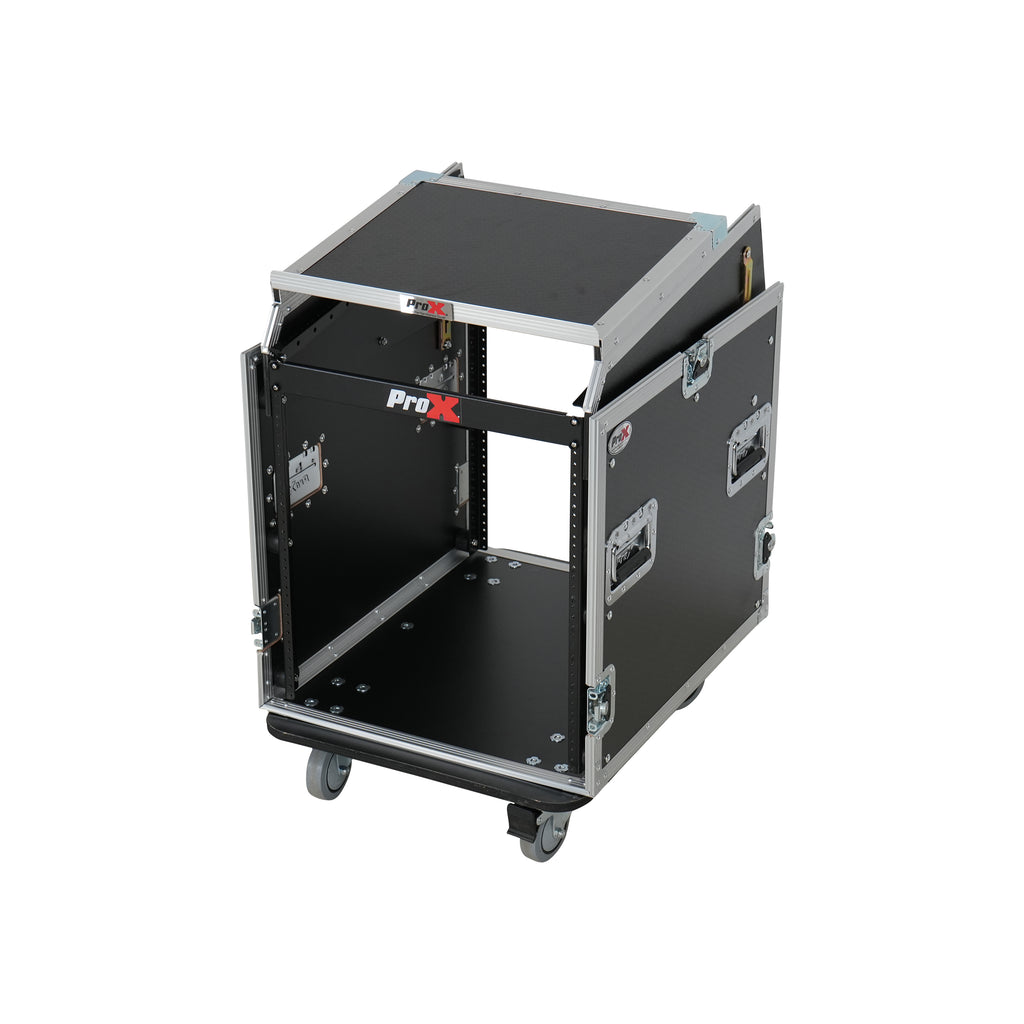 13U Top Mixer Audio Console DJ 12U Front Rack Combo Flight Case W Laptop Shelf and Casters