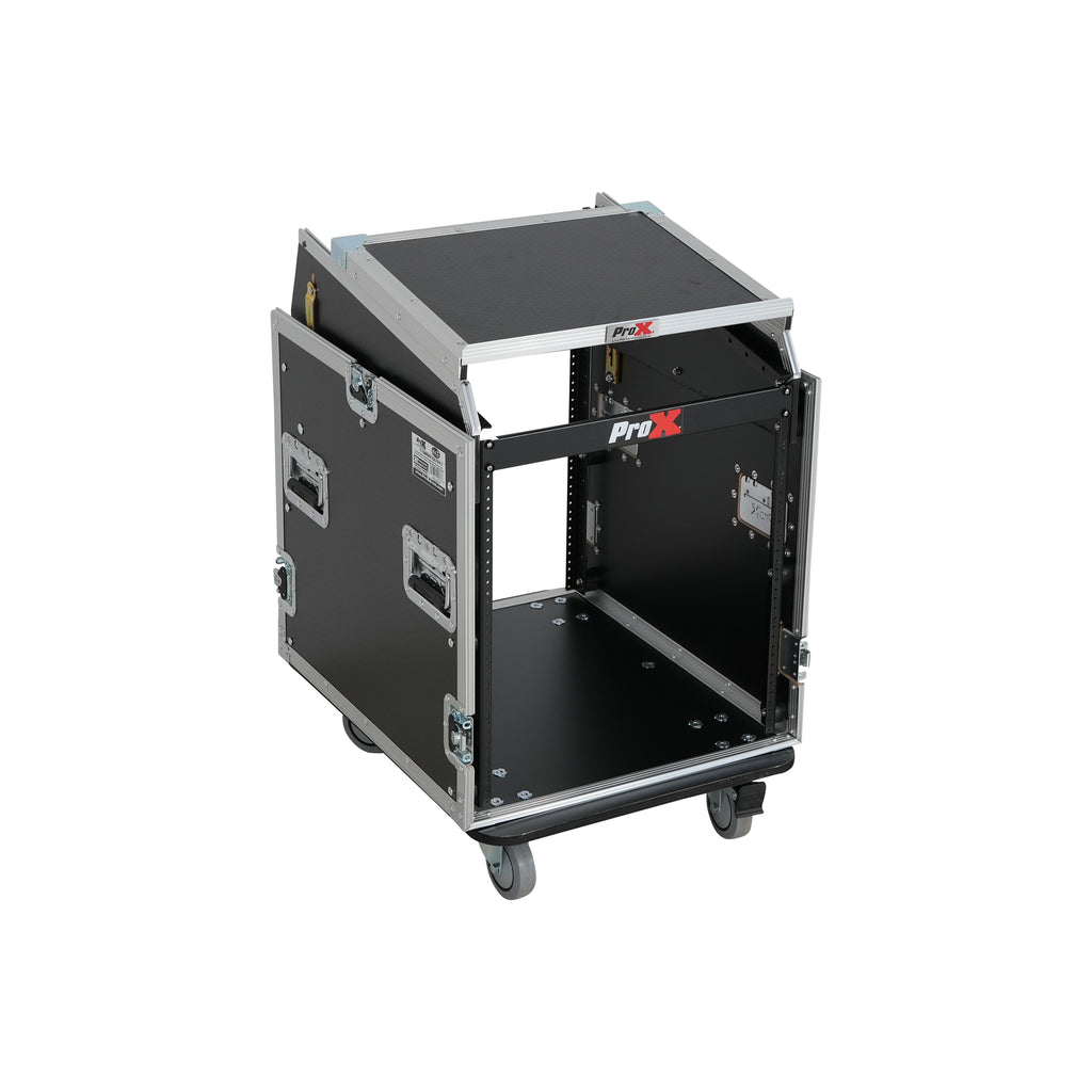 13U Top Mixer Audio Console DJ 12U Front Rack Combo Flight Case W Laptop Shelf and Casters
