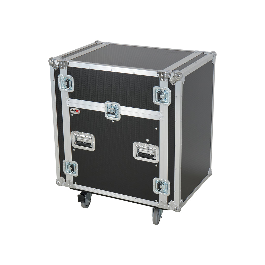 13U Top Mixer Audio Console DJ 12U Front Rack Combo Flight Case W Laptop Shelf and Casters