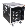12U 20" Deep Vertical Rack to Rack Shock Mount Case with 2 Sliding Slam Doors & 4" Caster Wheels