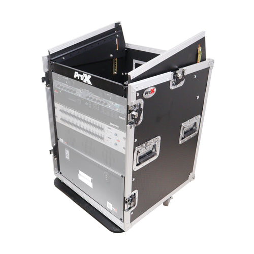 14U Vertical Rack Mount Flight Case with 10U Top for Mixer Combo Amp Rack with Caster Wheels