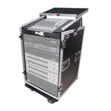 16U Vertical Rack Mount Flight Case with 10U Top for Mixer Combo Amp Rack with Laptop Shelf and Caster Wheels